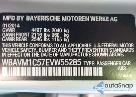 2014 BMW X1 Sdrive28I из США, поврежденный, VIN WBAVM1C57EVW55285